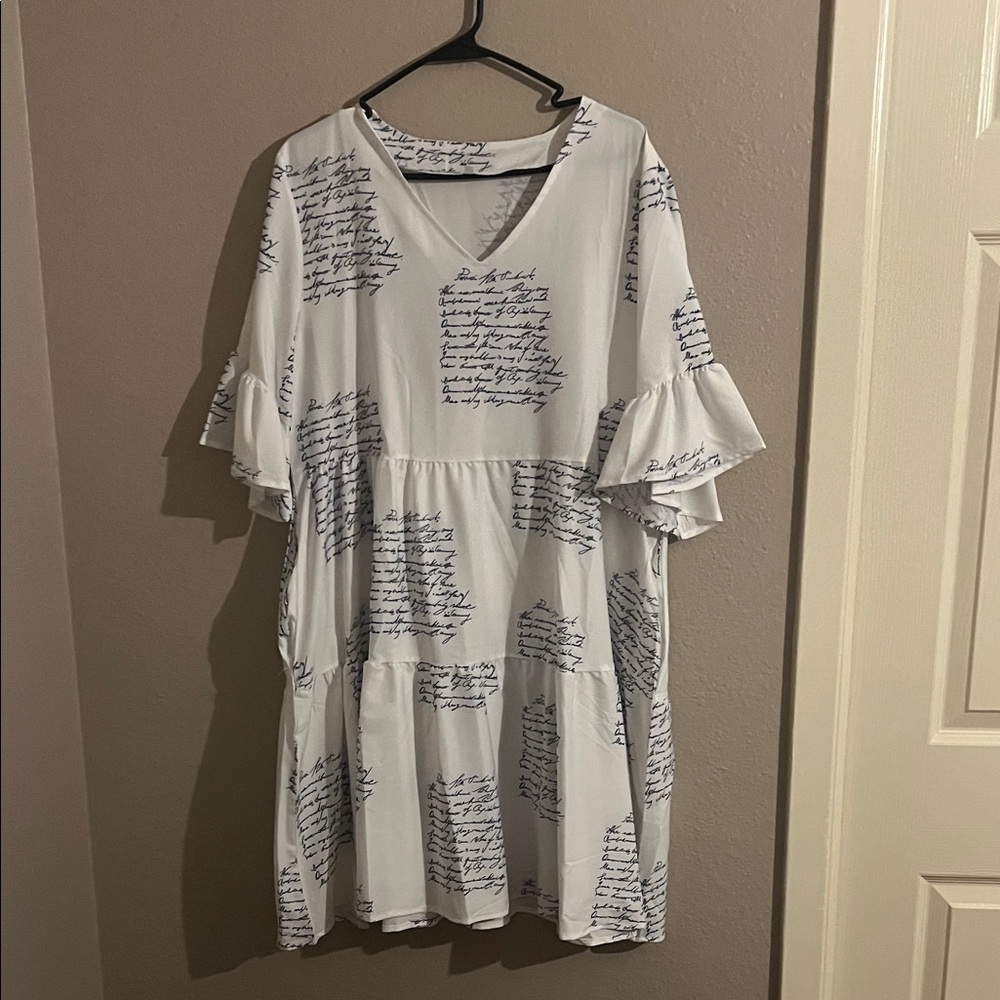 White Dress with Black Script Print